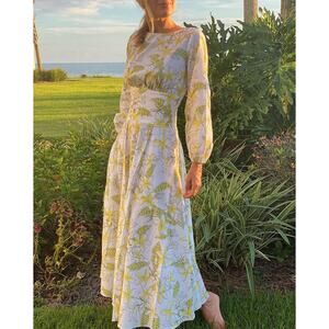 Coco Shop Yellow Tropical Floral Cotton Maxi Dress Small